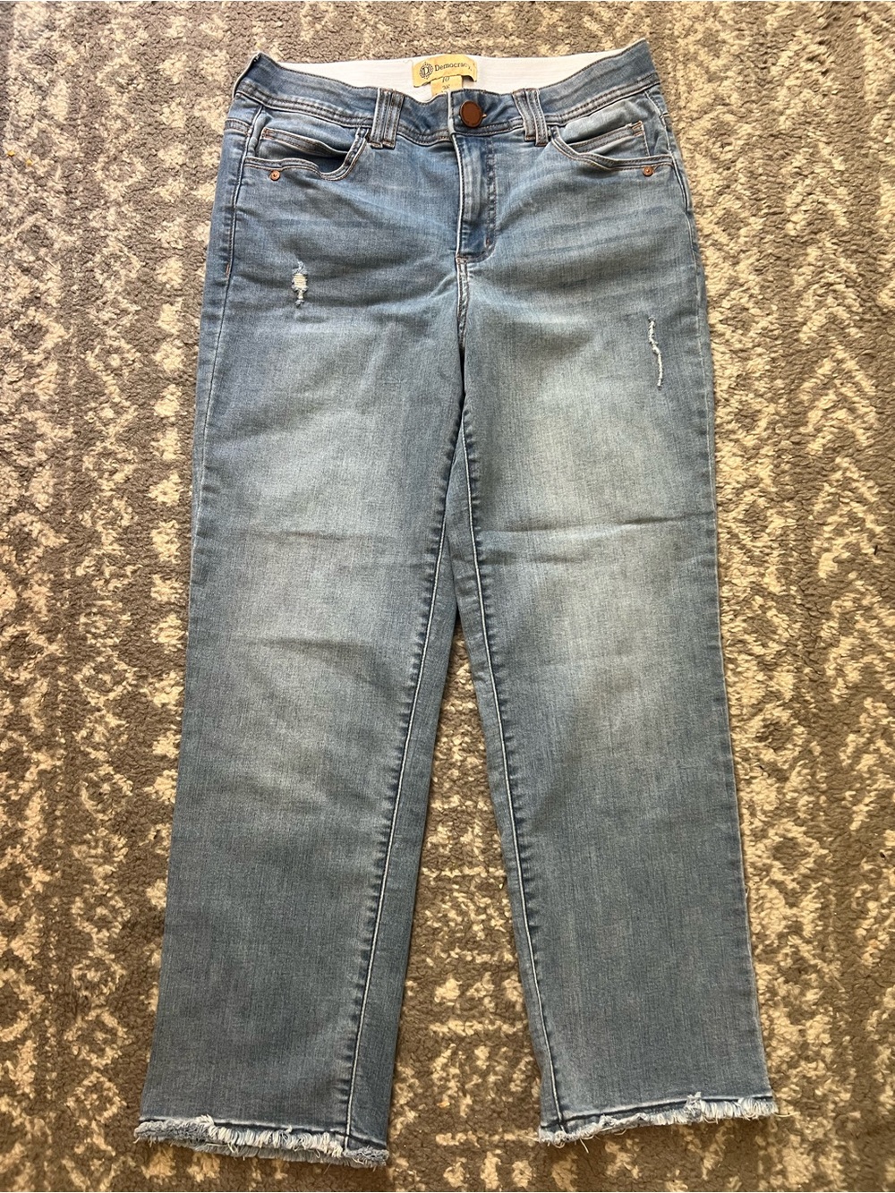 Democracy Light Blue Ankle Crop Distressed Jeans with stretch size 10